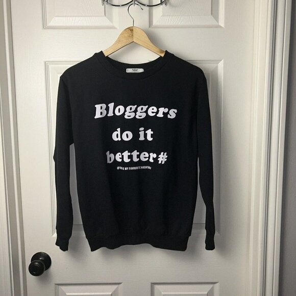 Mango Bloggers # Black Long Sleeve Crew Neck Pullover Sweatshirt Size Small - Picture 2 of 6
